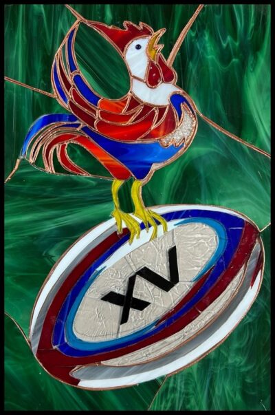 Vitrail rugby. Danièle MALON, création de vitraux