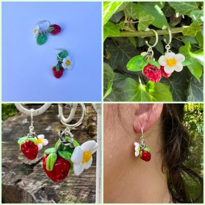 Boucles d'oreilles en verre n°010 Fraises – Image 8