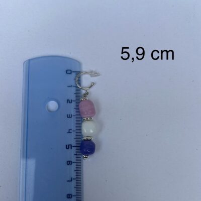 Boucles d'oreilles en verre n°020 Brochette de chamallows couleur rose, blanc et parme – Image 6