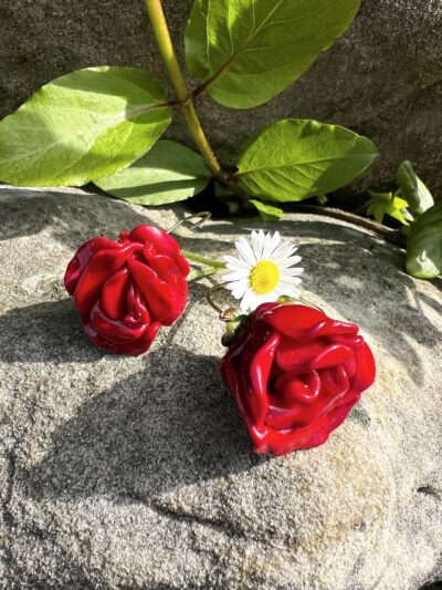 Boucles d'oreilles roses rouge passion