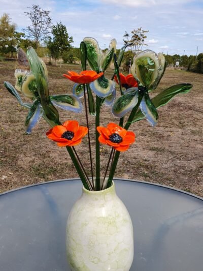Bouquet de fleurs en verre filé