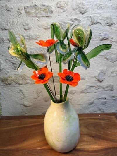 Bouquet de fleurs en verre filé