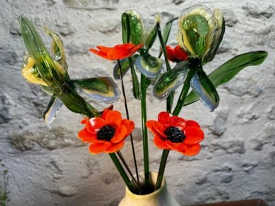 Bouquet de fleurs en verre filé