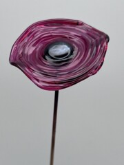 COQ020 - Fleur coquelicot en verre, ondulé, couleur rubis, cœur noir