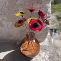 BOUQ006 - Bouquet de fleurs en verre de Murano composé d'un vase et sept petits coquelicots Bouquet de fleurs en verre