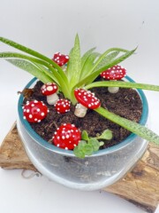 FIGUR009 - Champignons en verre Lot de 6 amanites sur tiges en inox, à planter Champignons en verre