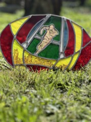 Vitrail rugby personnalisé Sporting Club Chinon Rugby<br />Réf. VIT009 Vitrail rugby personnalisé