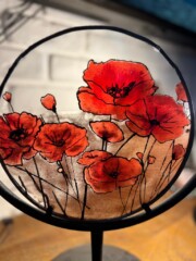 Vitrail coquelicots<br />Réf. VIT008 Vitrail coquelicots
