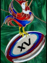 Vitrail rugby Coq XV de France<br />Réf. VIT003 Vitrail rugby Coq XV de France