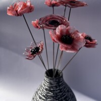 Bouquet de fleurs roses en verre Bouquet de fleurs roses en verre